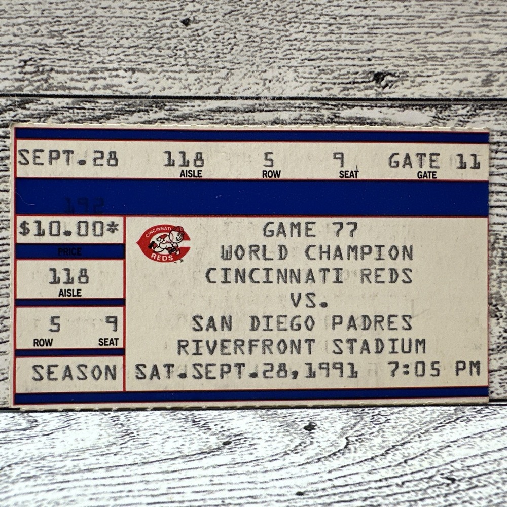Cincinnati Reds Ticket Stub 1991‎ vs San Diego Padres Riverfront Stadium - 9